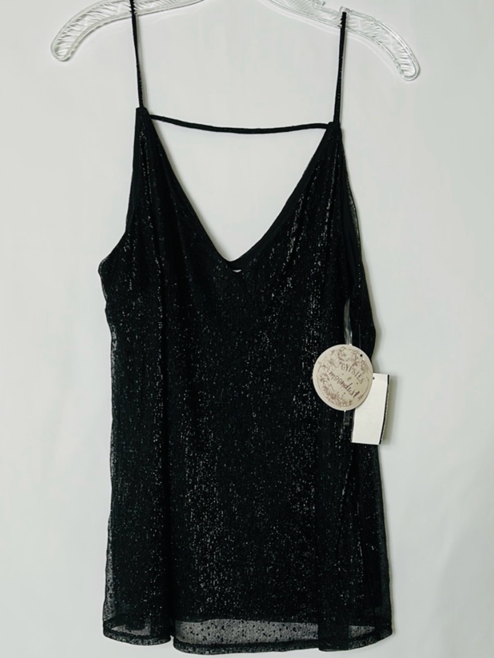 Gypsies & Moondust Size XL Layered Black Glitter Tank Top Thin Straps Sparkly